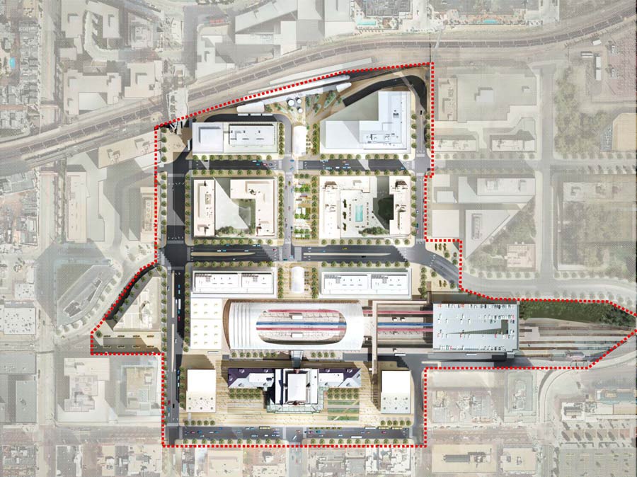 丹佛联合车站重建项目的场地布局效果图